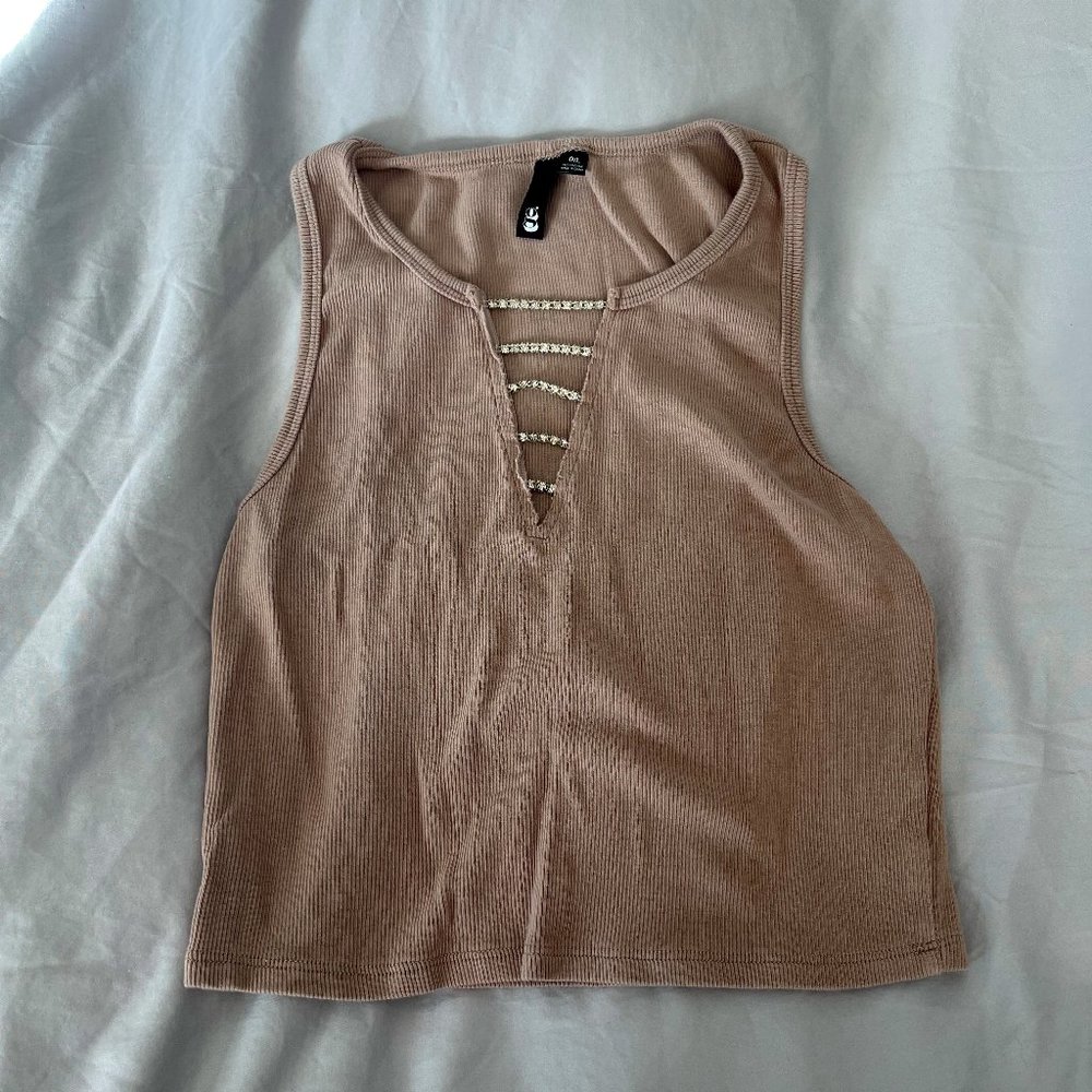 Garage Crop Top with Rhinestone Accent